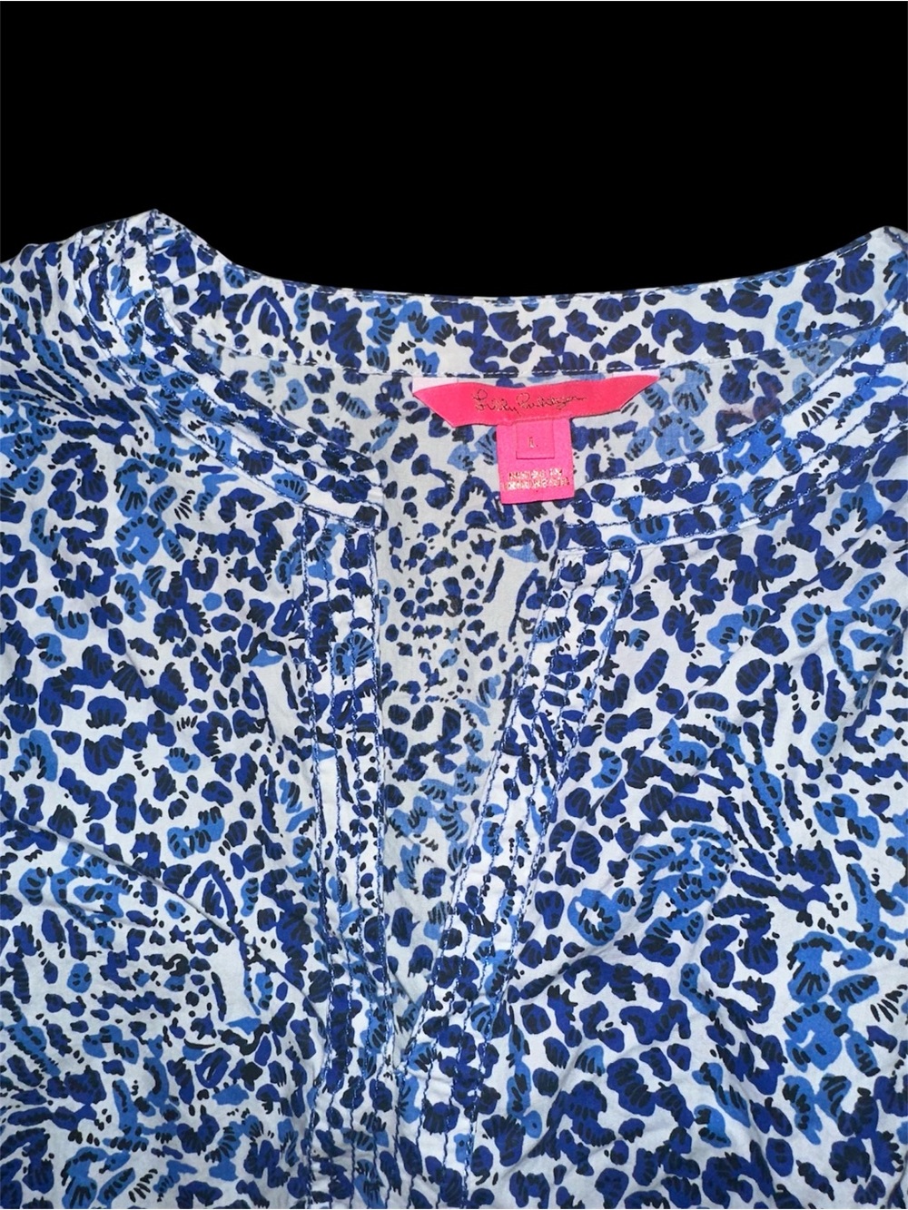 Lilly Pulitzer Blue and White Leopard-Print Wide-Leg Pant with Matching Top - Picture 3 of 5